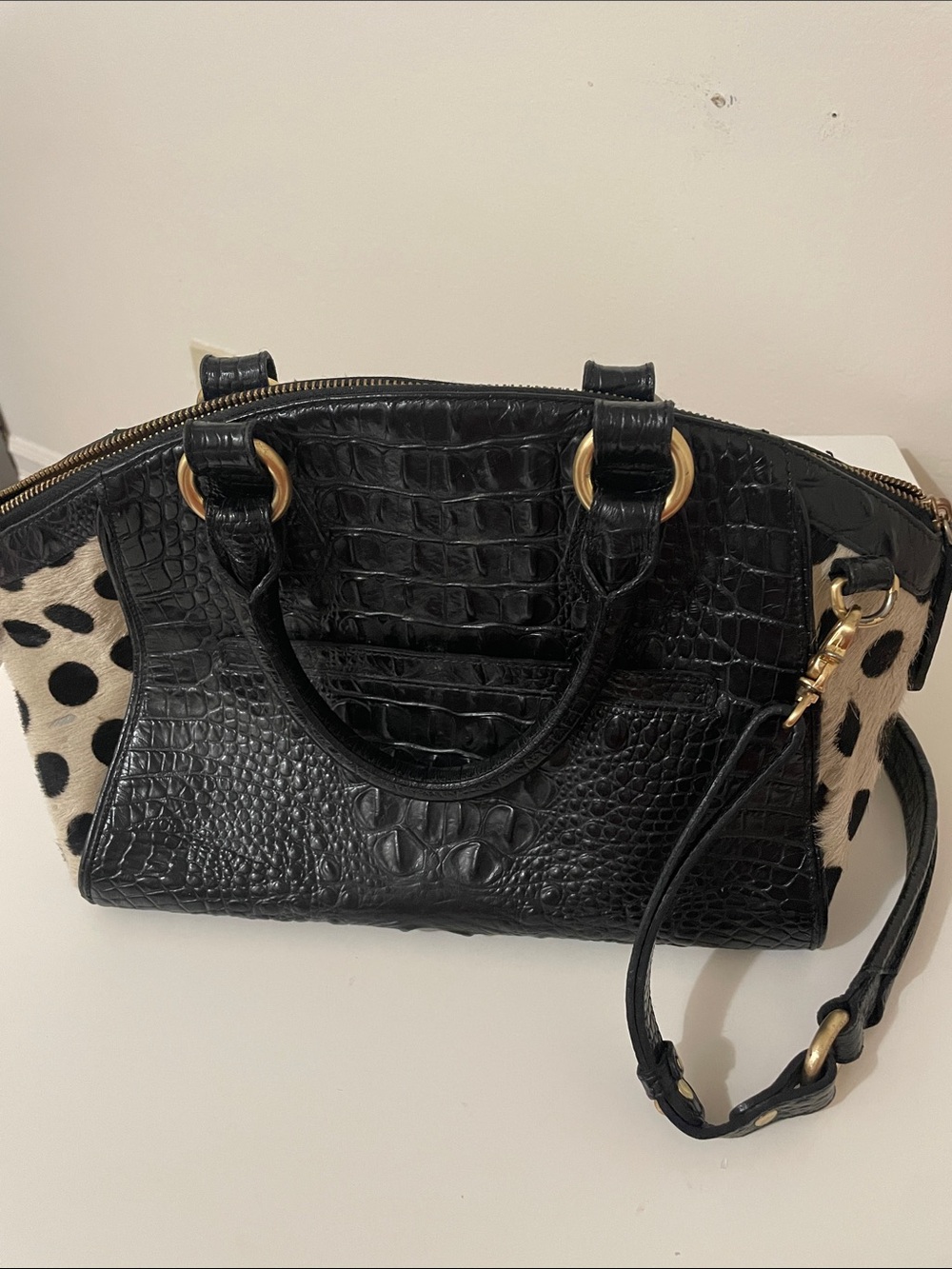 Brahmin Polka Dot Black & Cream Satchel Bag - Picture 2 of 11